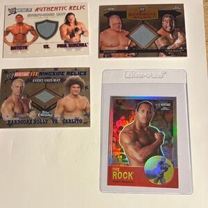 The Rock 2007!Refractor Card #10 & 3 WWE Ringside Relic Cards